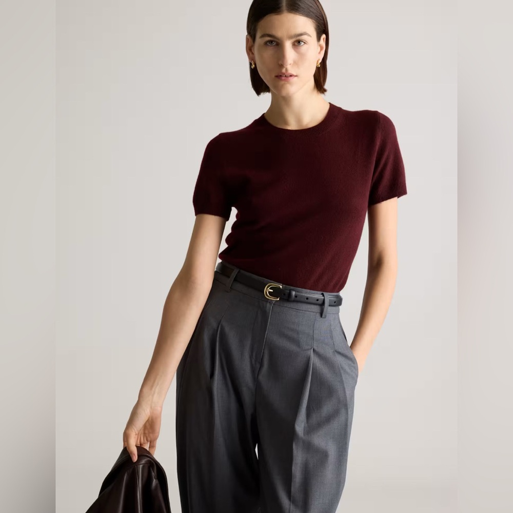 Quince Burgundy Cashmere Short Sleeve Top. Small. Perfect Condition.